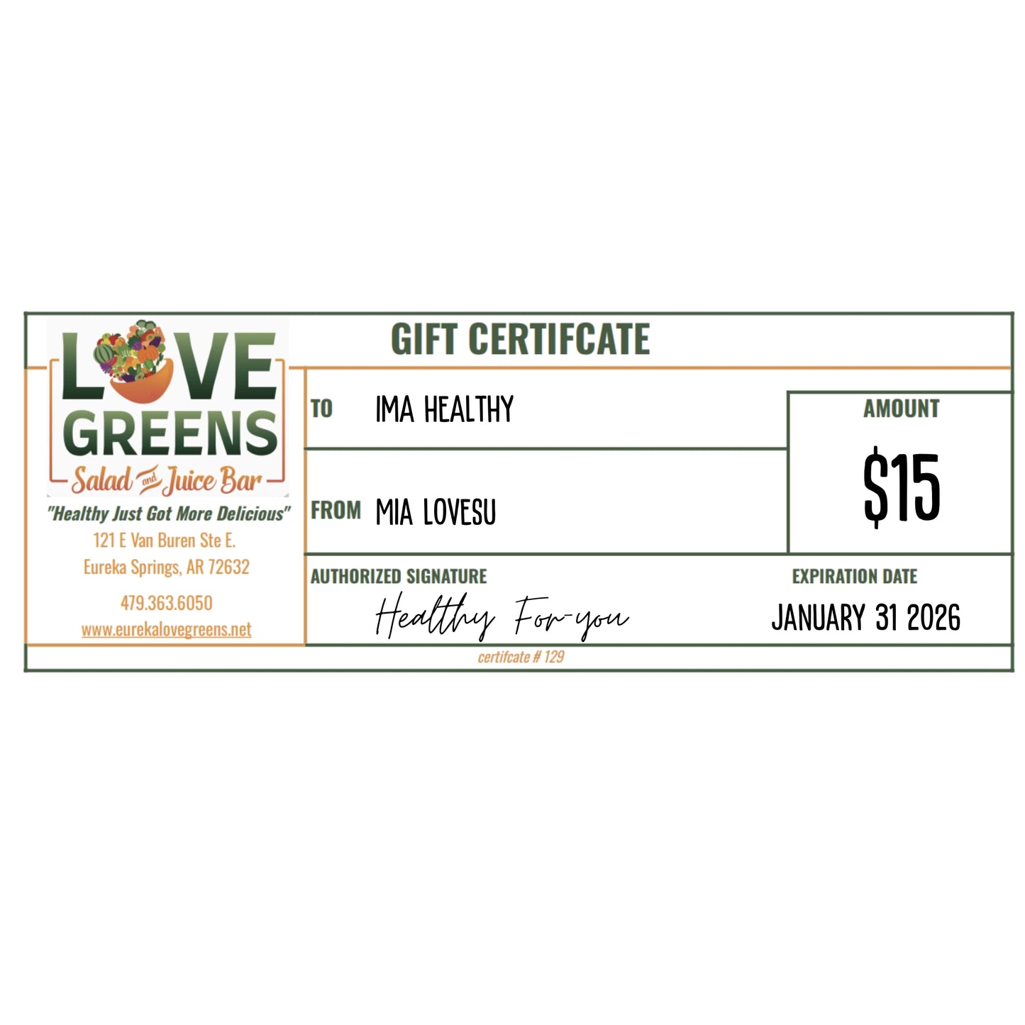 Love Greens Gift Certificates- In Store